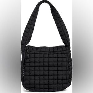 Urban Expressions Black Square Quilt Oversized Shoulder Bag with Side Pockets